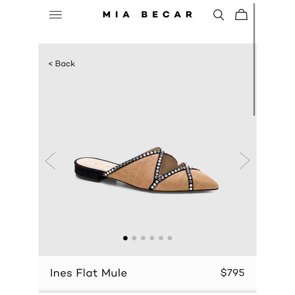 Mia Becar Ines Flat Mule EU 39 Italian Leather Raffia Crystals Slip On Feminine - Picture 15 of 16